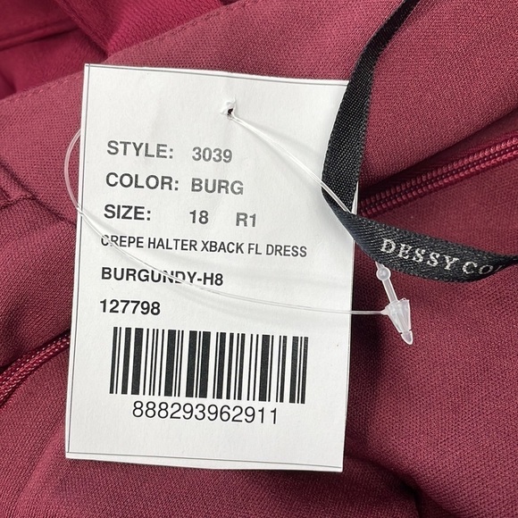 NWT Dessy Collection High Halter Neck Open Back Crepe Gown Dress Burgundy Sz 18 - Picture 9 of 11